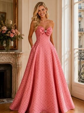 NWT Jovani Pink Polka Dot Ballgown